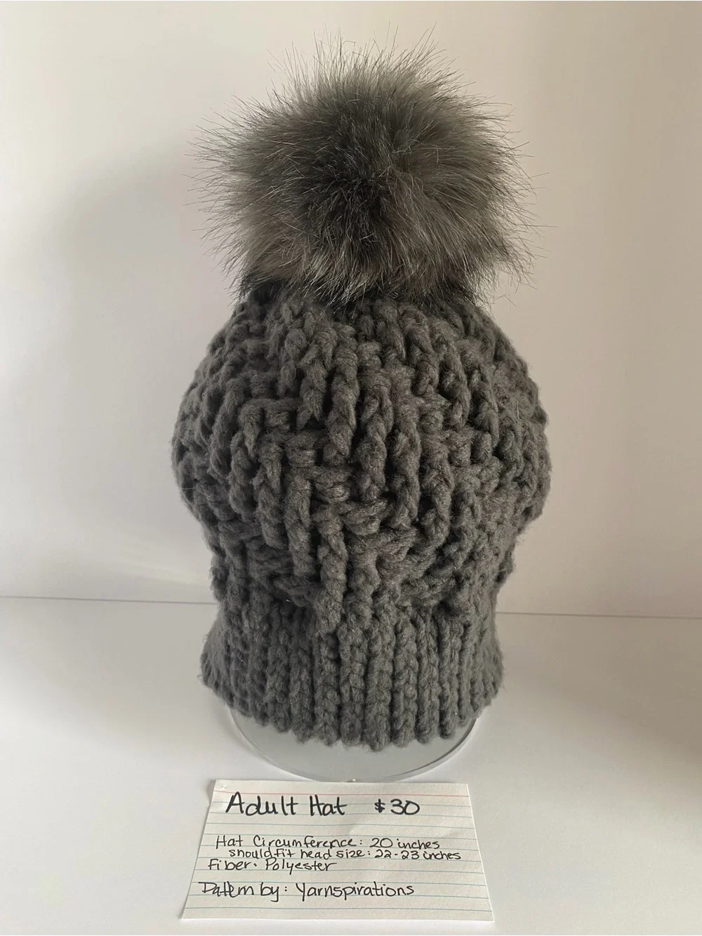 Handmade Adult Gray Crochet Pom Beanie